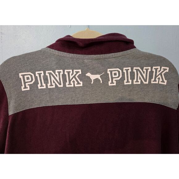 Vitoria's Secret Pink Women's 3/4 Zip with Front Pouch Large Maroon and Gray - Picture 10 of 10